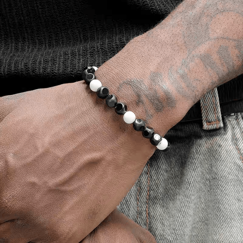 Cut black agate bracelet men trendy versatile white turquoise handmade bead bracelet for women minimalist ins - MOWTE