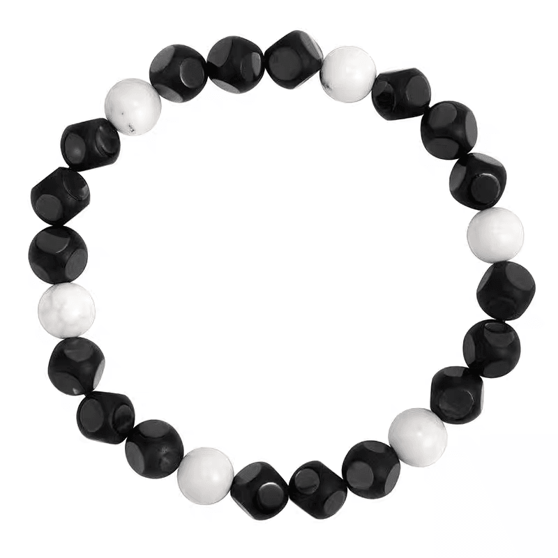 Cut black agate bracelet men trendy versatile white turquoise handmade bead bracelet for women minimalist ins - MOWTE