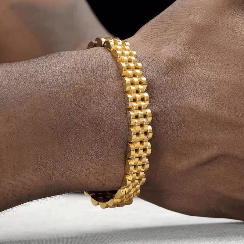 Polishing Bracelet Men's Hip Hop Street Rap Thin Gold Strap Bracelet Trendy - MOWTE