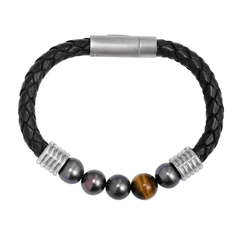Purple Pearl Bracelet for Men Trendy Retro Versatile Weaving Rope Tiger Eye Stone Bracelet Women's High End Bracelet - MOWTE