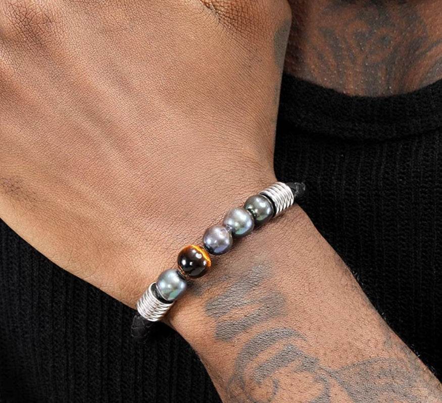 Purple Pearl Bracelet for Men Trendy Retro Versatile Weaving Rope Tiger Eye Stone Bracelet Women's High End Bracelet - MOWTE
