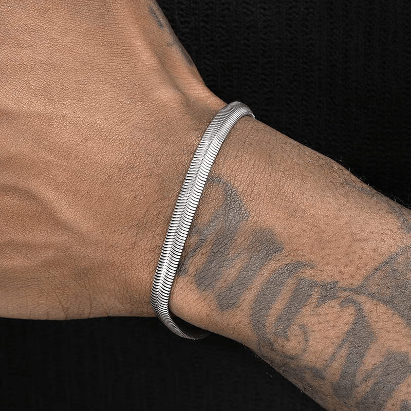 6mm snake bone chain bracelet men's hip-hop fashion S925 pure silver thick bracelet women's high-end feel non allergic - MOWTE