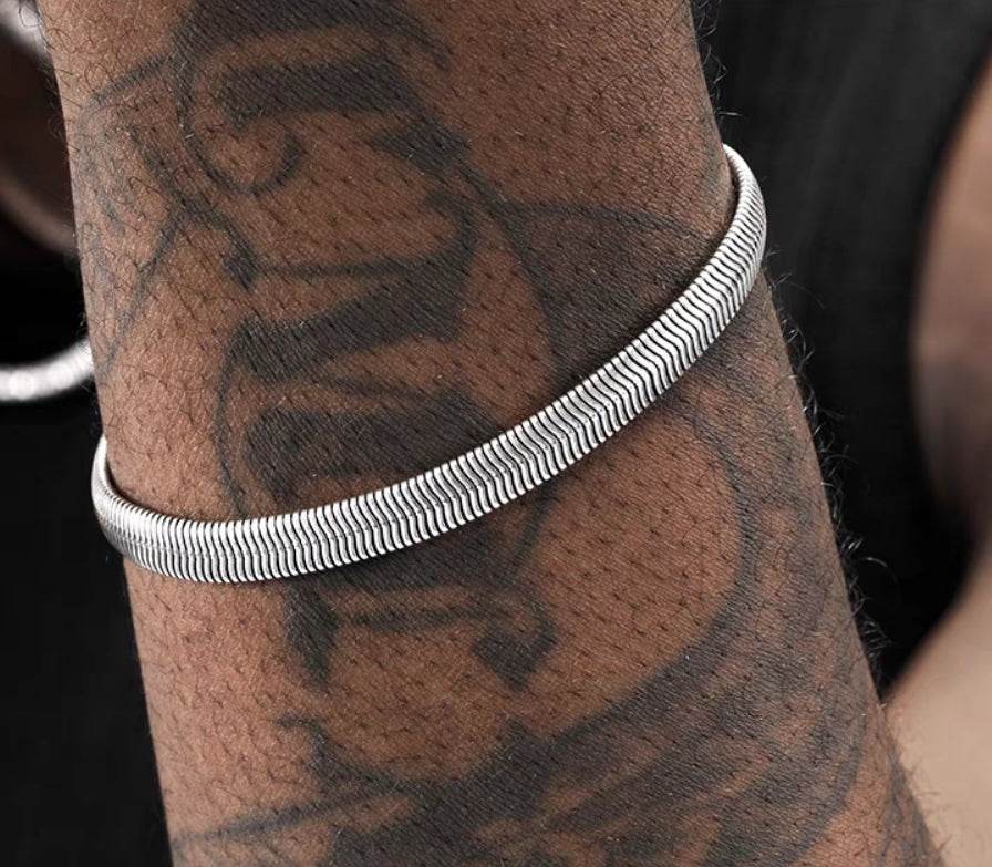 6mm snake bone chain bracelet men's hip-hop fashion S925 pure silver thick bracelet women's high-end feel non allergic - MOWTE