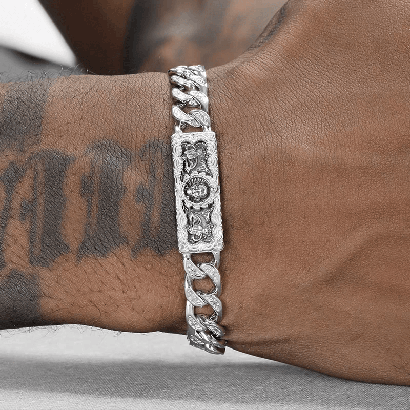 Tang grass pattern S925 sterling silver bracelet for men hip-hop retro trend skull head bracelet for women with a sense of luxury - MOWTE