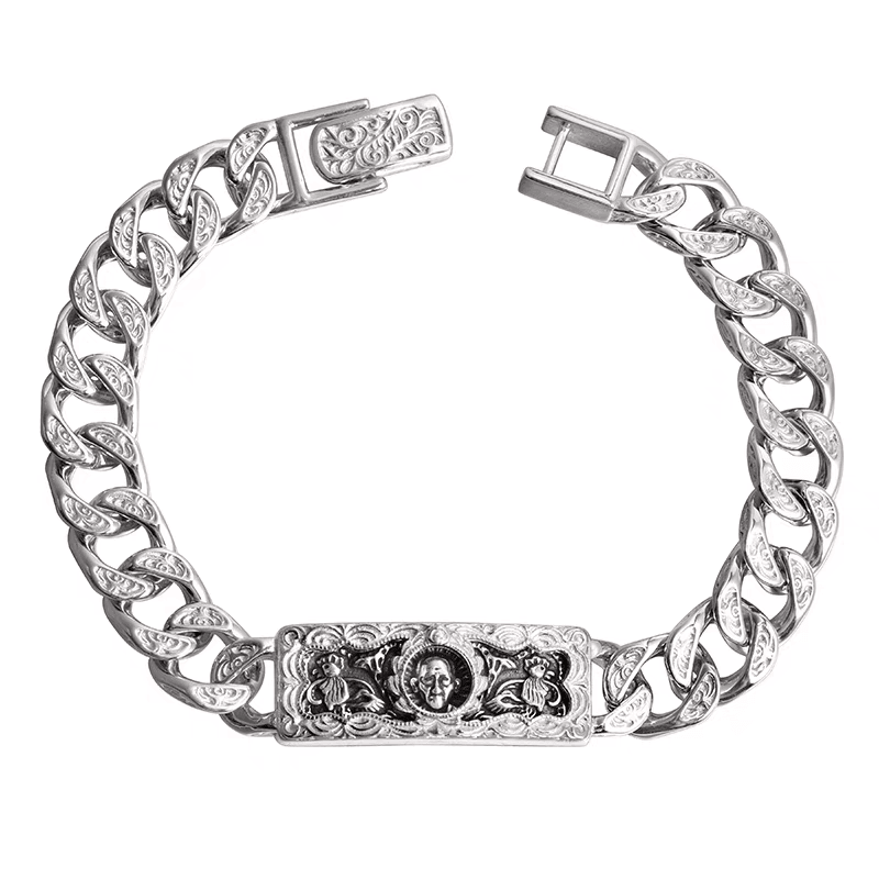 Tang grass pattern S925 sterling silver bracelet for men hip-hop retro trend skull head bracelet for women with a sense of luxury - MOWTE