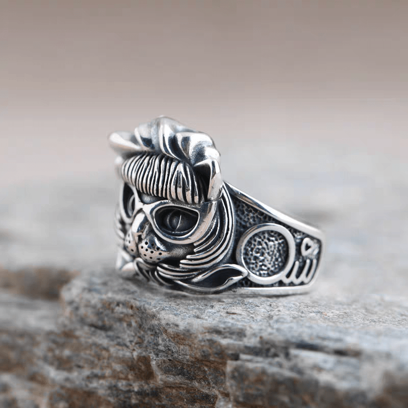 S925 pure silver precision kitten pirate Zoro eyes cat mouth for wealth cat men and women ring - MOWTE