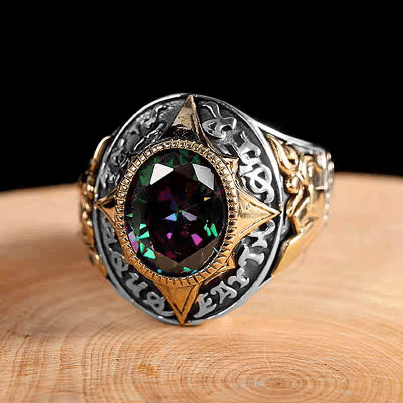 Pure silver ring S925 silver personalized men's rainbow glass index finger starry ring - MOWTE