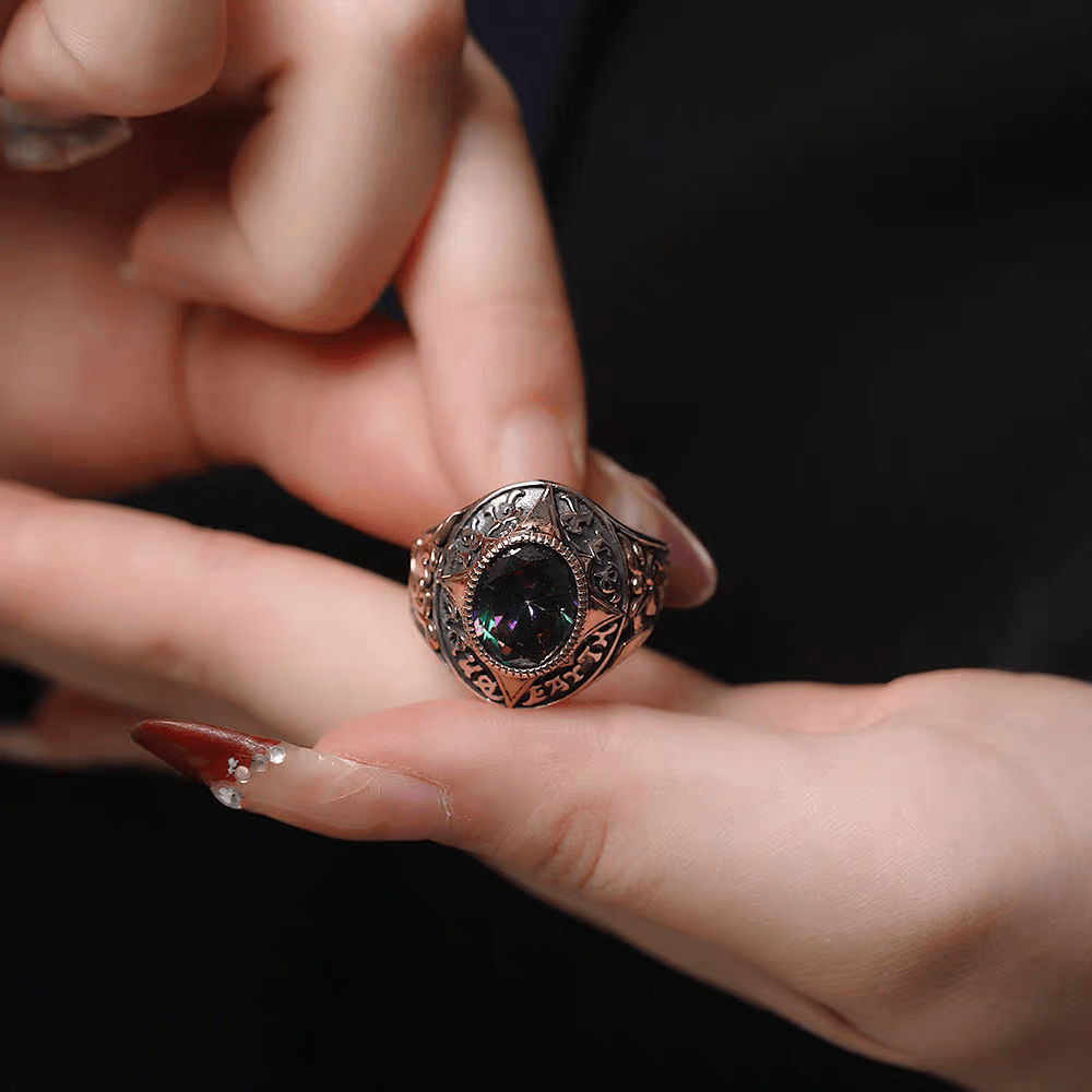 Pure silver ring S925 silver personalized men's rainbow glass index finger starry ring - MOWTE