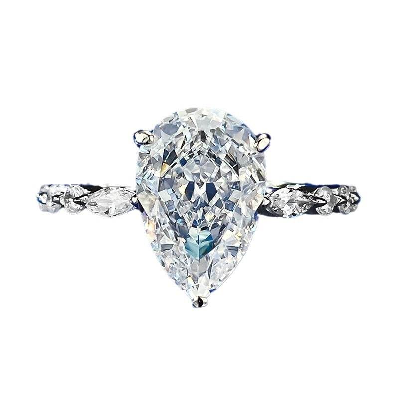 Fashionable and luxurious S925 silver inlaid high carbon diamond water droplet 8 * 12 ring - MOWTE