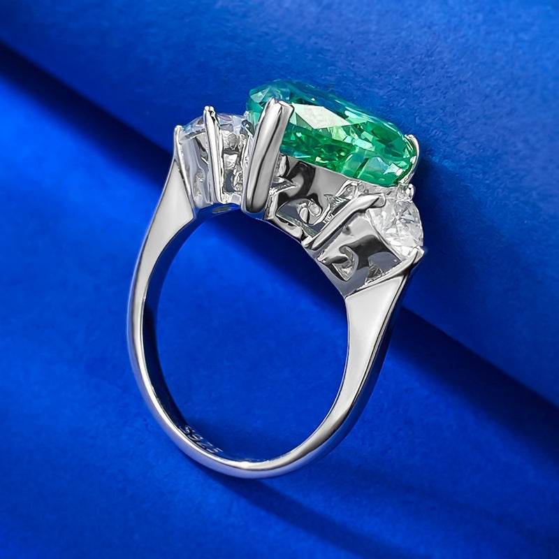 High carbon diamond ring with 925 silver throughout 10 * 12 emerald green ice flower cut heart-shaped women's ring - MOWTE