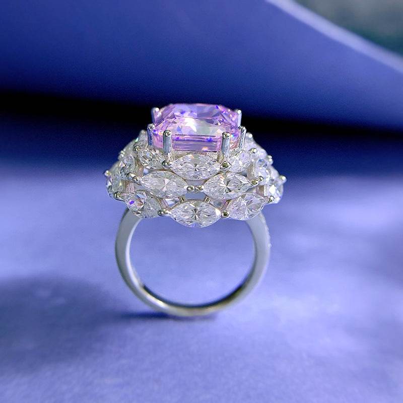 New Rich Lady's Happy Luxury Cherry Blossom Pink 10 * 12 Pink Diamond Ring - MOWTE
