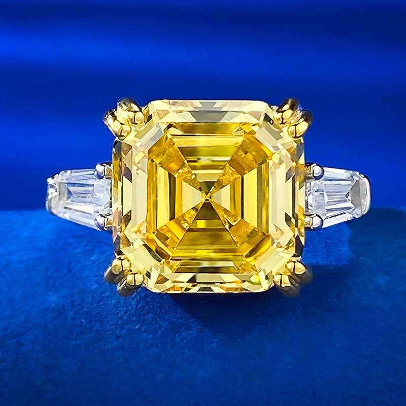 925 Silver Pagoda 12 * 12mm Asche High Carbon Diamond Yellow Diamond Ring - MOWTE