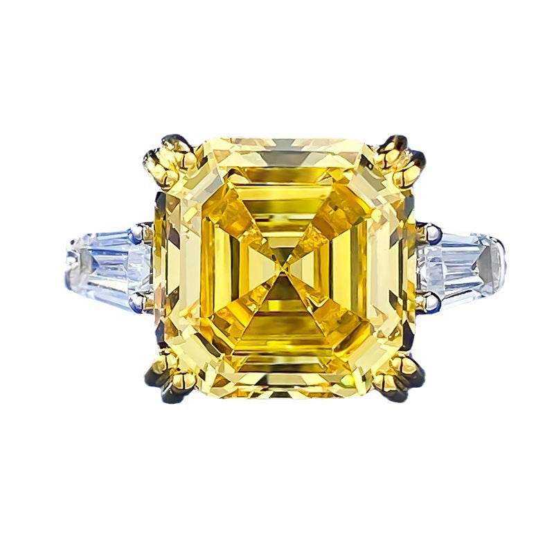 925 Silver Pagoda 12 * 12mm Asche High Carbon Diamond Yellow Diamond Ring - MOWTE