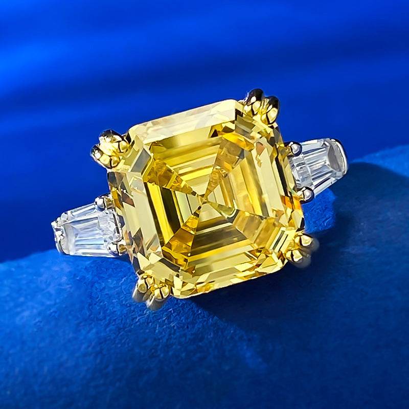 925 Silver Pagoda 12 * 12mm Asche High Carbon Diamond Yellow Diamond Ring - MOWTE