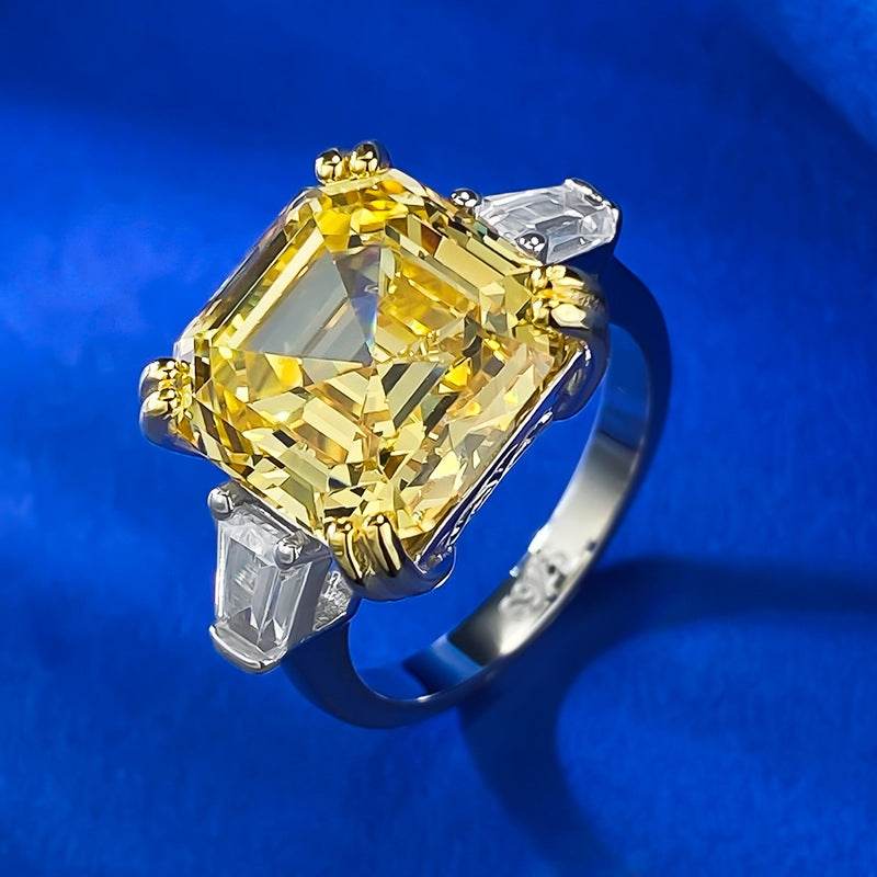 925 Silver Pagoda 12 * 12mm Asche High Carbon Diamond Yellow Diamond Ring - MOWTE