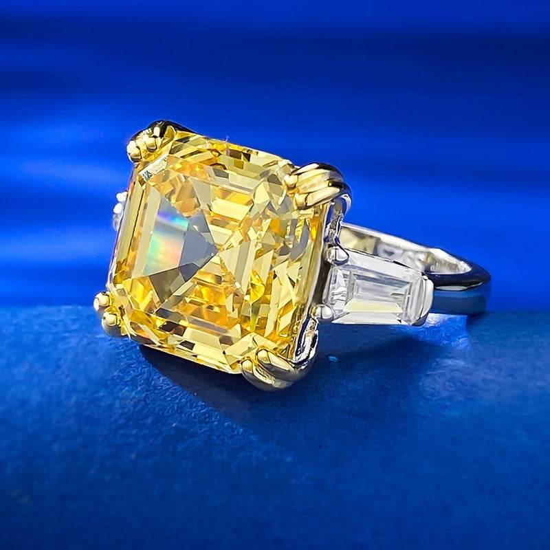 925 Silver Pagoda 12 * 12mm Asche High Carbon Diamond Yellow Diamond Ring - MOWTE