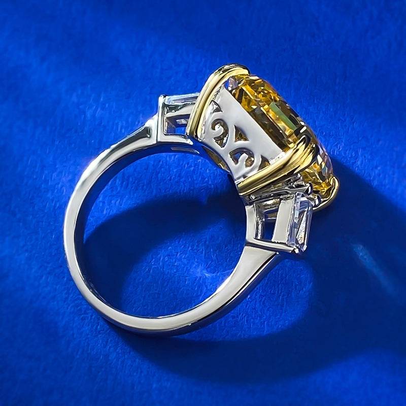 925 Silver Pagoda 12 * 12mm Asche High Carbon Diamond Yellow Diamond Ring - MOWTE
