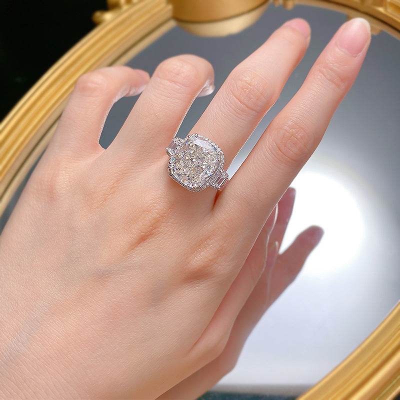 Hot selling high carbon diamond 12 * 14mm fat square ice flower cut pure silver ring - MOWTE