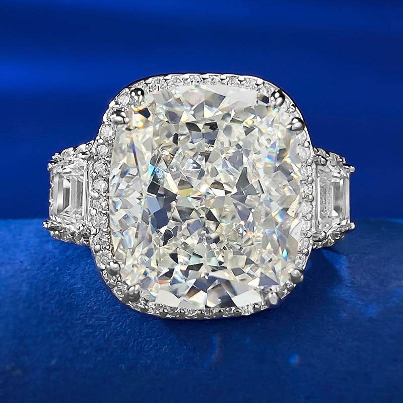 Hot selling high carbon diamond 12 * 14mm fat square ice flower cut pure silver ring - MOWTE