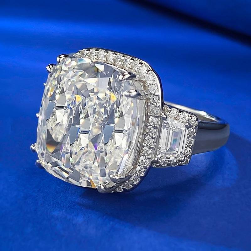 Hot selling high carbon diamond 12 * 14mm fat square ice flower cut pure silver ring - MOWTE