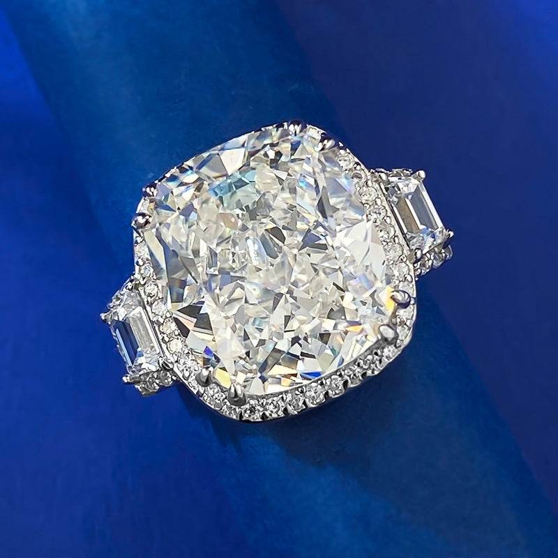 Hot selling high carbon diamond 12 * 14mm fat square ice flower cut pure silver ring - MOWTE