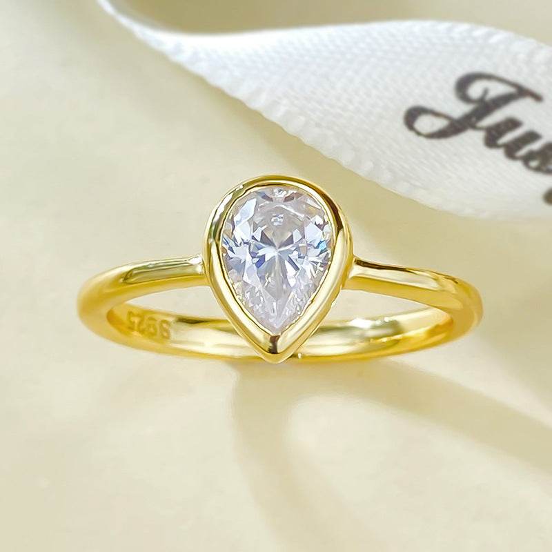New S925 Silver Plated Gold 5 * 7 Pear Shaped Cutting Exquisite Versatile Basic Style Stackable Ring - MOWTE