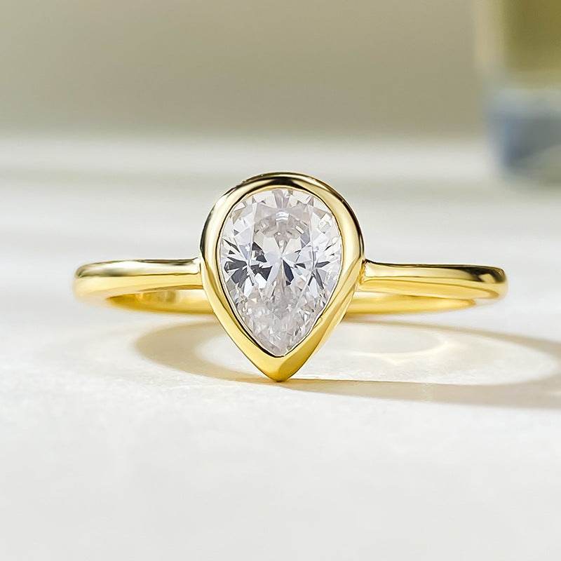 New S925 Silver Plated Gold 5 * 7 Pear Shaped Cutting Exquisite Versatile Basic Style Stackable Ring - MOWTE