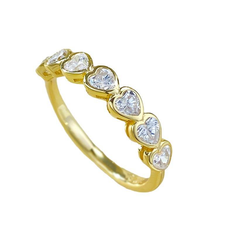 New 7pc heart-shaped high carbon diamond S925 silver plated gold ring basic stackable ring - MOWTE