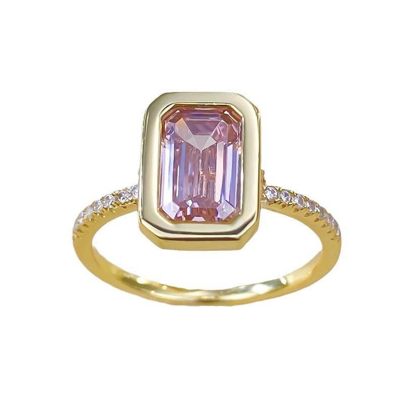 S925 Silver Ascher 6 * 9 Smoke Zirconium Powder Simple Basic Stackable Ring - MOWTE