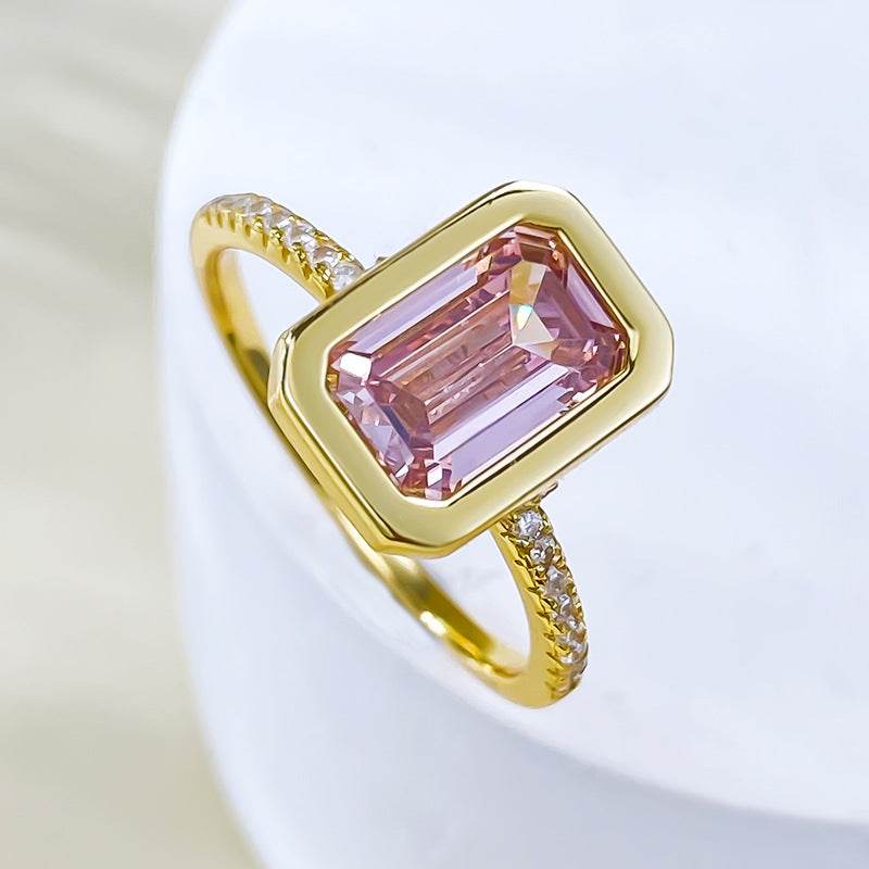 S925 Silver Ascher 6 * 9 Smoke Zirconium Powder Simple Basic Stackable Ring - MOWTE