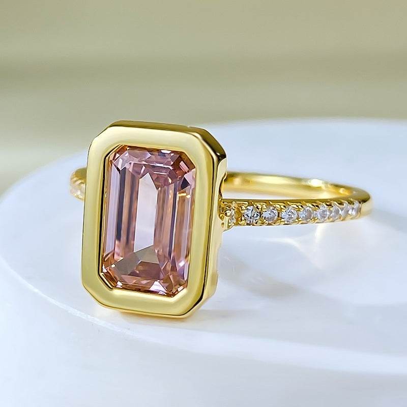 S925 Silver Ascher 6 * 9 Smoke Zirconium Powder Simple Basic Stackable Ring - MOWTE