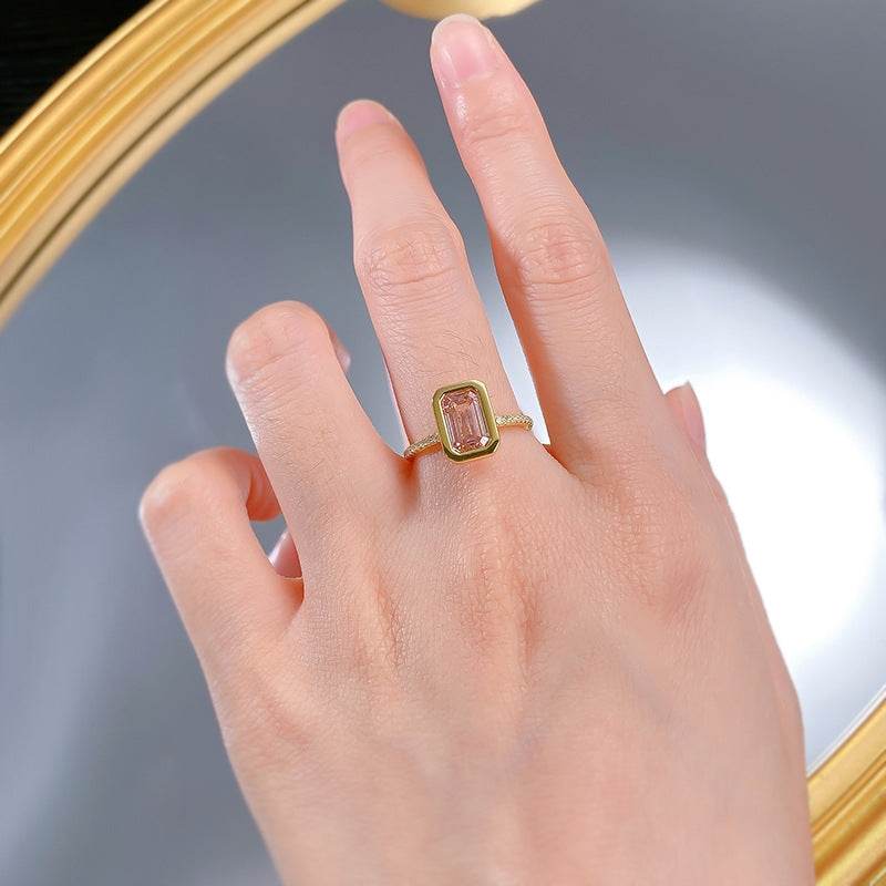 S925 Silver Ascher 6 * 9 Smoke Zirconium Powder Simple Basic Stackable Ring - MOWTE