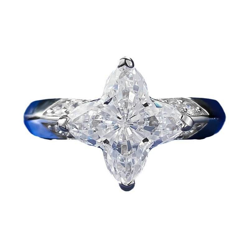 Four cornered irregular high carbon diamond ring for women 925 silver daily outfit - MOWTE