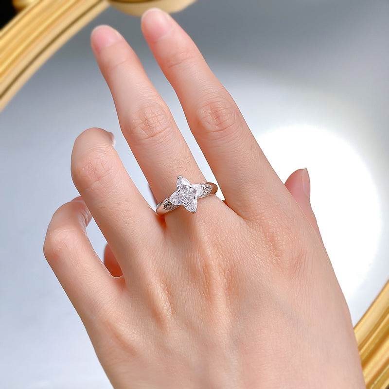 Four cornered irregular high carbon diamond ring for women 925 silver daily outfit - MOWTE