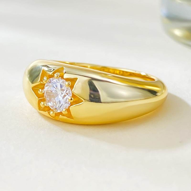 New S925 Silver Plated Golden Surface 5.0mm Stackable Ring - MOWTE