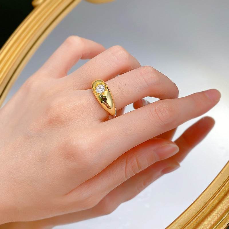 New S925 Silver Plated Golden Surface 5.0mm Stackable Ring - MOWTE