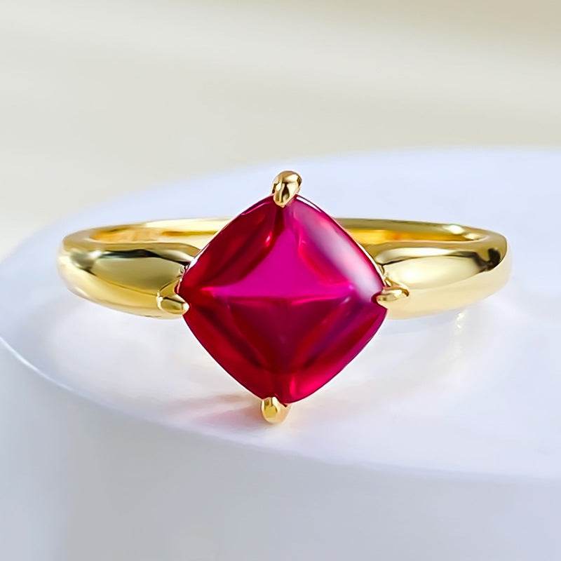 New 7 * 7 Pigeon Blood Brown Sugar Tower Ring S925 Silver Plated Gold Base Stackable Style - MOWTE