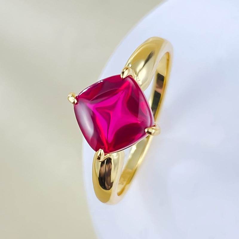 New 7 * 7 Pigeon Blood Brown Sugar Tower Ring S925 Silver Plated Gold Base Stackable Style - MOWTE