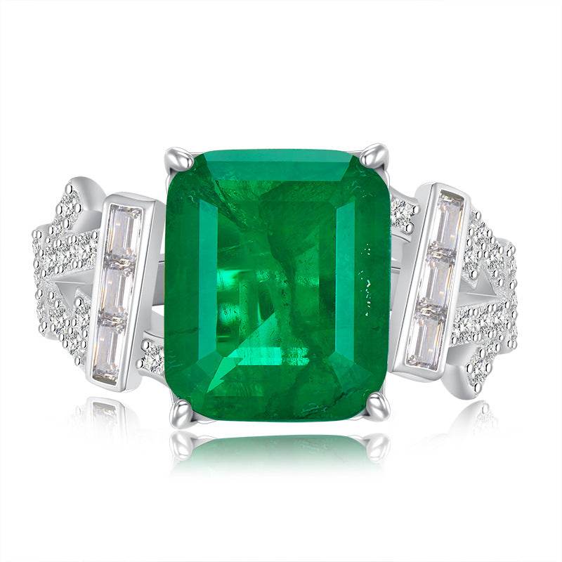 S925 pure silver exquisite top-level simulation emerald cut 10 * 12 rectangular luxury ring - MOWTE
