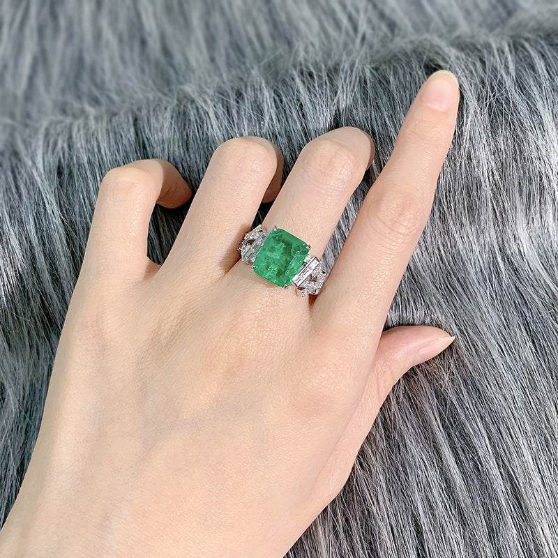 S925 pure silver exquisite top-level simulation emerald cut 10 * 12 rectangular luxury ring - MOWTE