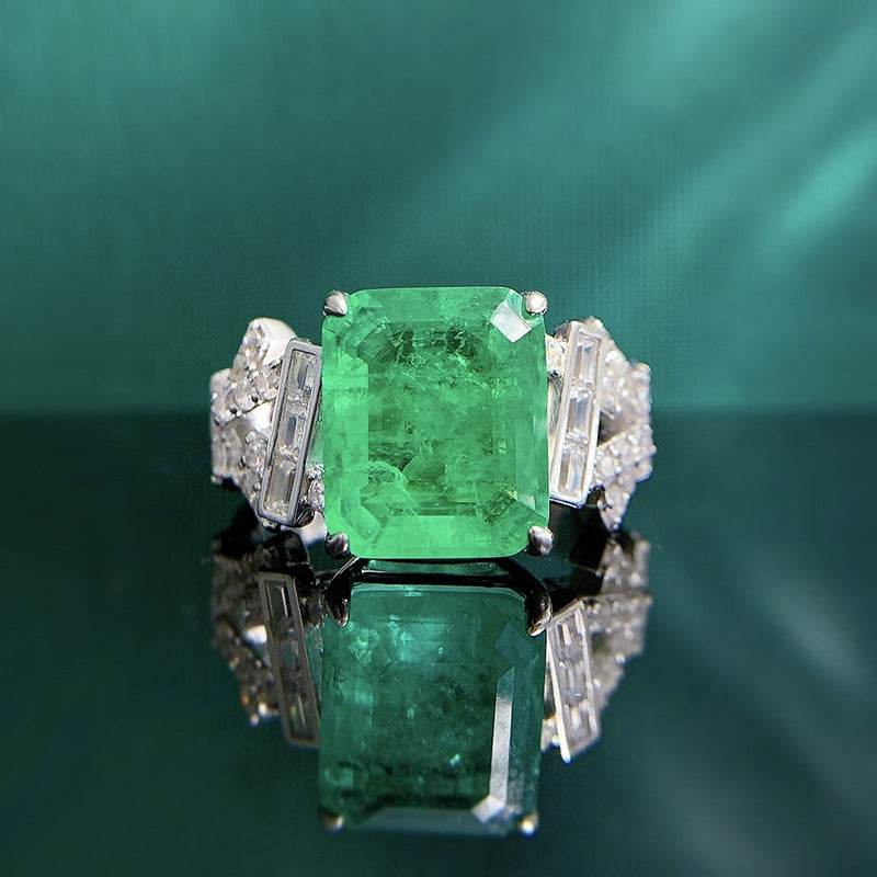S925 pure silver exquisite top-level simulation emerald cut 10 * 12 rectangular luxury ring - MOWTE