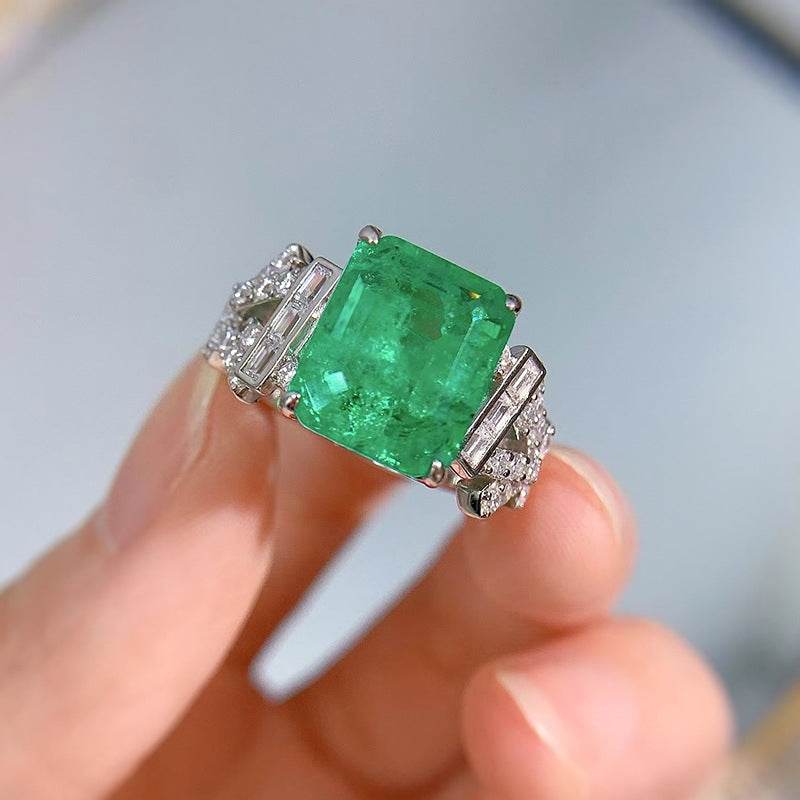 S925 pure silver exquisite top-level simulation emerald cut 10 * 12 rectangular luxury ring - MOWTE