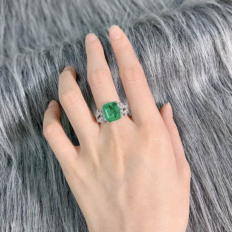 S925 pure silver exquisite top-level simulation emerald cut 10 * 12 rectangular luxury ring - MOWTE