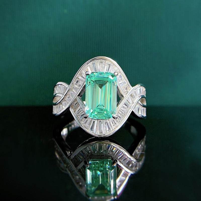 New Paraiba Color 5 * 7mm 925 Silver Female Design Fashionable Ring - MOWTE