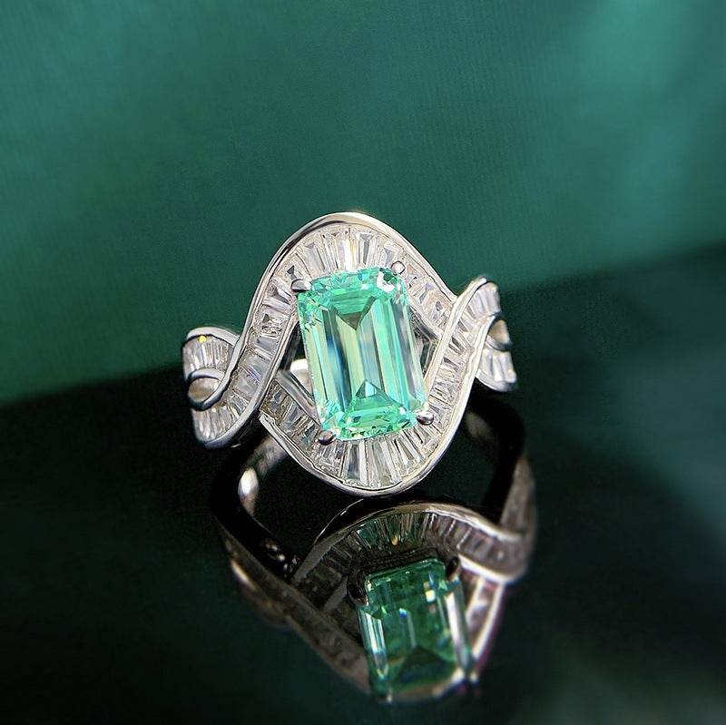 New Paraiba Color 5 * 7mm 925 Silver Female Design Fashionable Ring - MOWTE