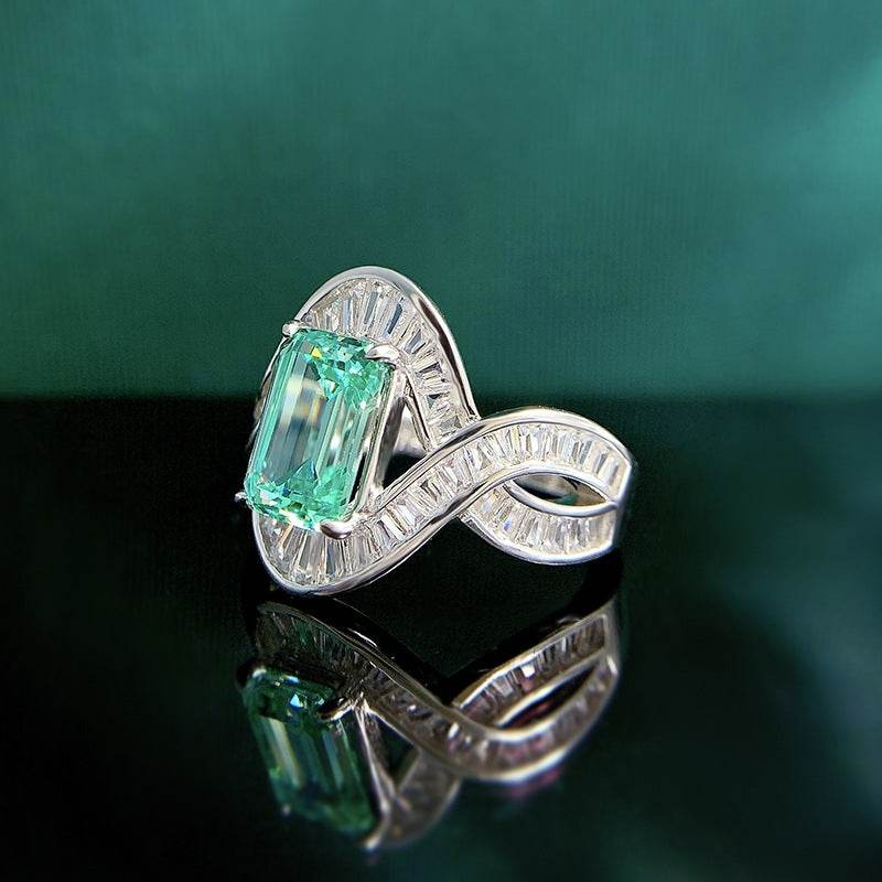 New Paraiba Color 5 * 7mm 925 Silver Female Design Fashionable Ring - MOWTE
