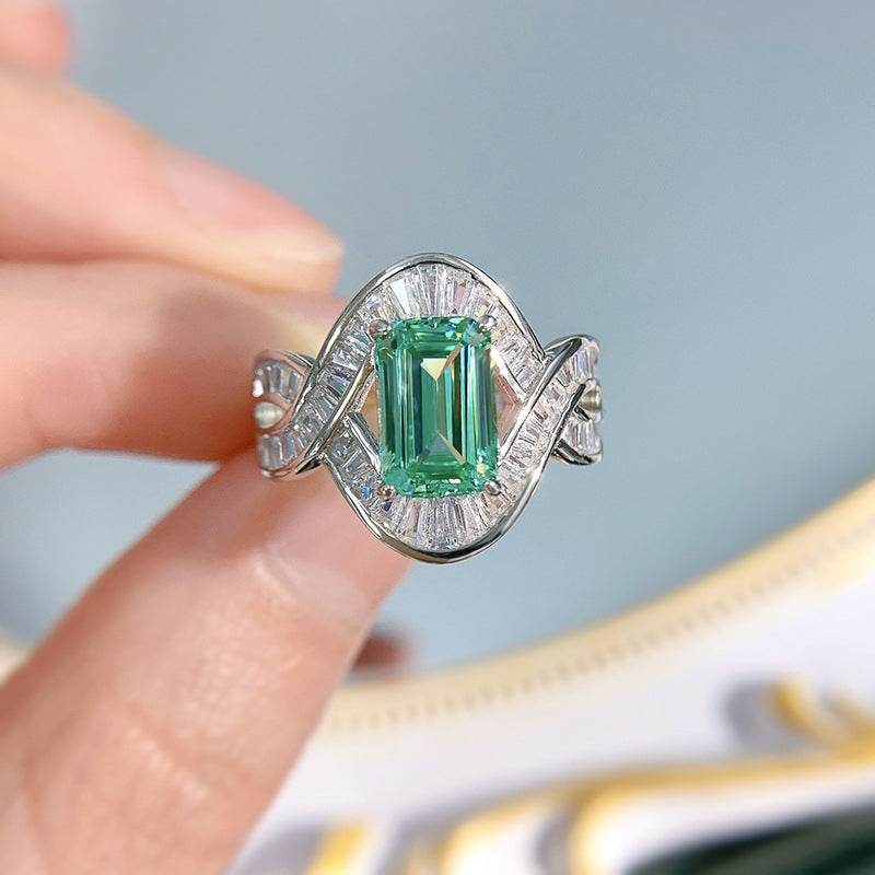 New Paraiba Color 5 * 7mm 925 Silver Female Design Fashionable Ring - MOWTE