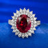 S925 Silver Dove Blood Red Simulated Diamond 8 * 10 Elliptical Ring Ring Group Inlaid Flower Cluster Wedding Ring - MOWTE