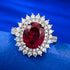S925 Silver Dove Blood Red Simulated Diamond 8 * 10 Elliptical Ring Ring Group Inlaid Flower Cluster Wedding Ring - MOWTE