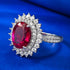 S925 Silver Dove Blood Red Simulated Diamond 8 * 10 Elliptical Ring Ring Group Inlaid Flower Cluster Wedding Ring - MOWTE